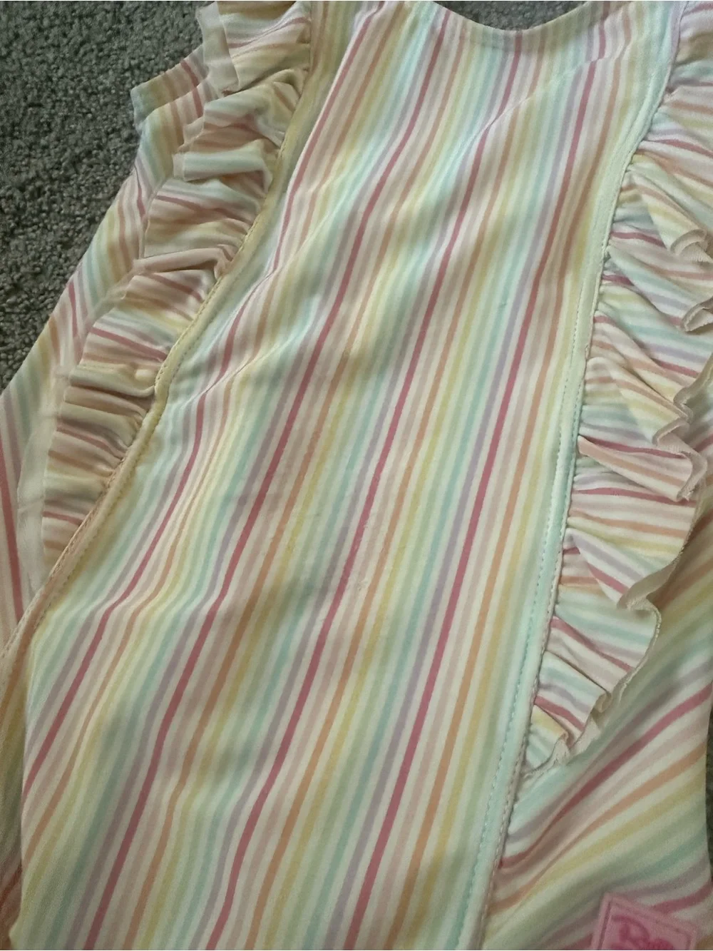 RuffleButts Pastel Striped Rainbow Ruffle One-Piece Swimsuit Sz 7